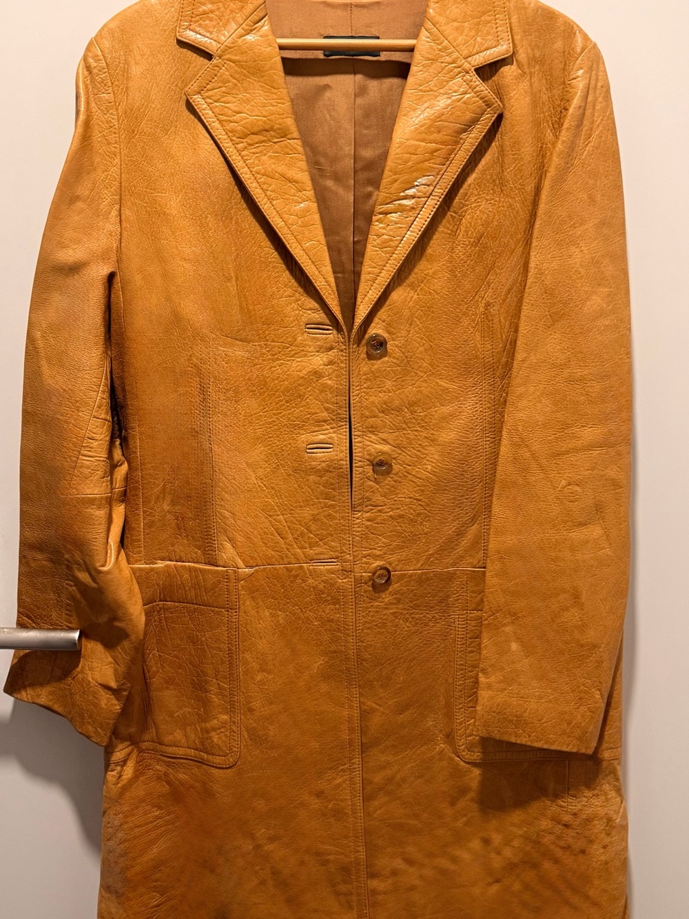 Stylish women Tan Leather Trench Coat - Picture 2 of 3